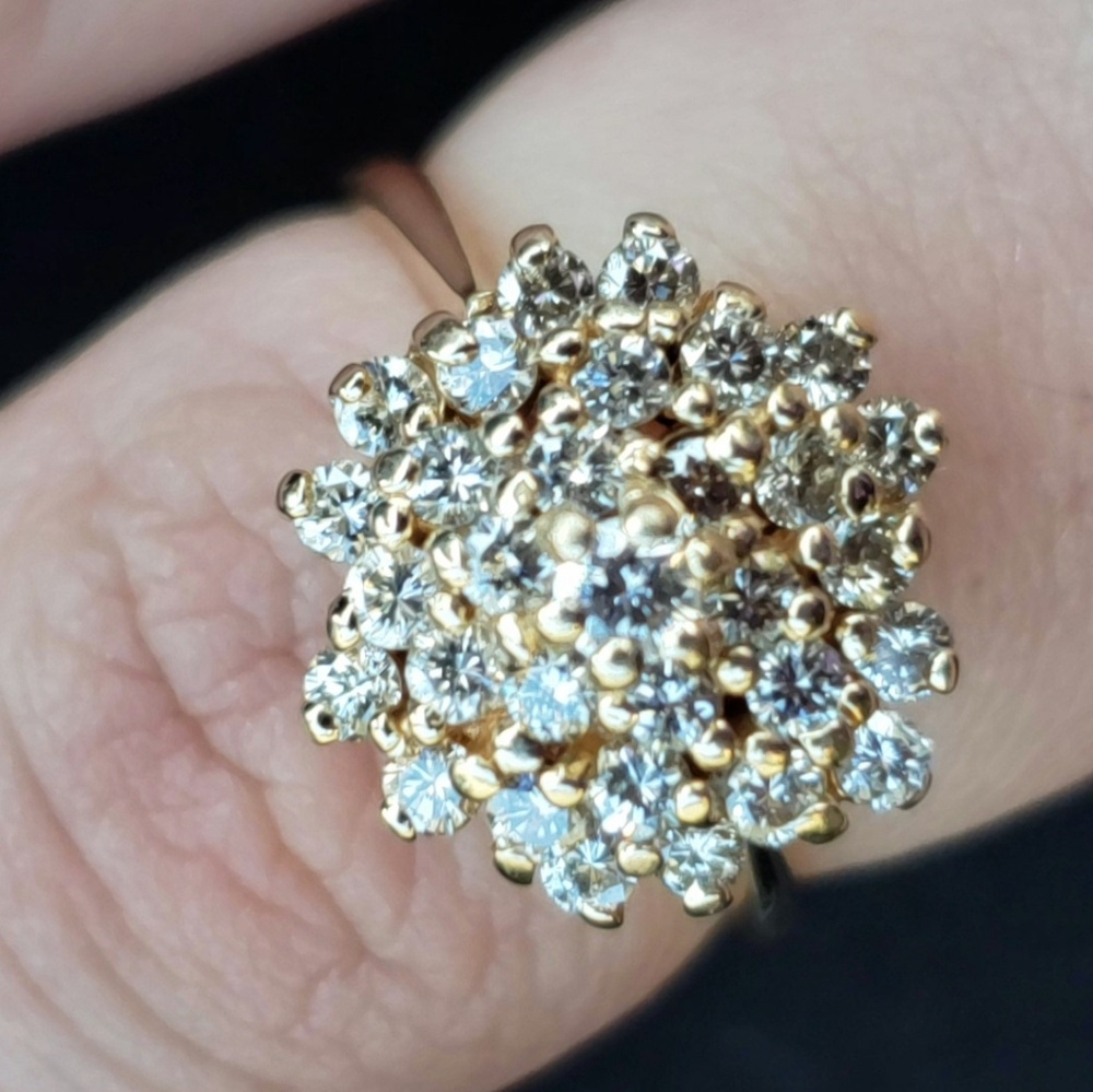 14k yellow gold diamond cluster ring